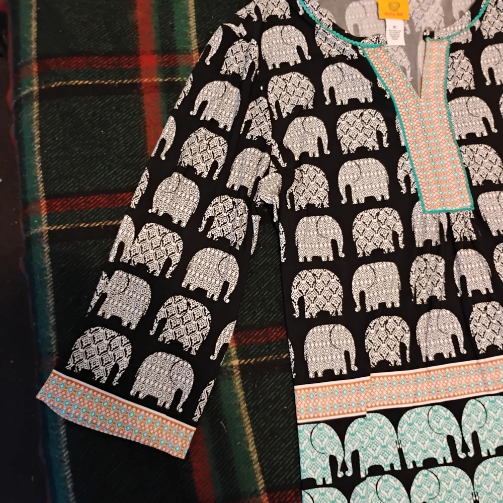 Ruby Rd Black and White Elephant Print Tunic. Boho Style. Size XL - Picture 2 of 10